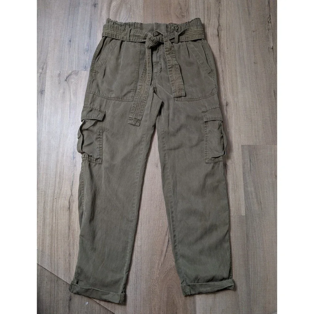 Banana Republic Size 4 L Cargo Pants Olive Green Lyocell Linen Blend Utility